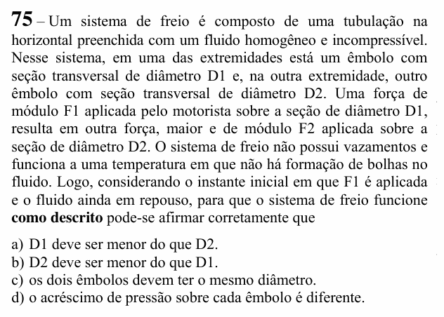 Enunciado da questão 75 de Física do EEAR 2020 (CFS 1)