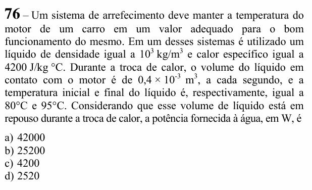 Enunciado da questão 76 de Física do EEAR 2020 (CFS 1)