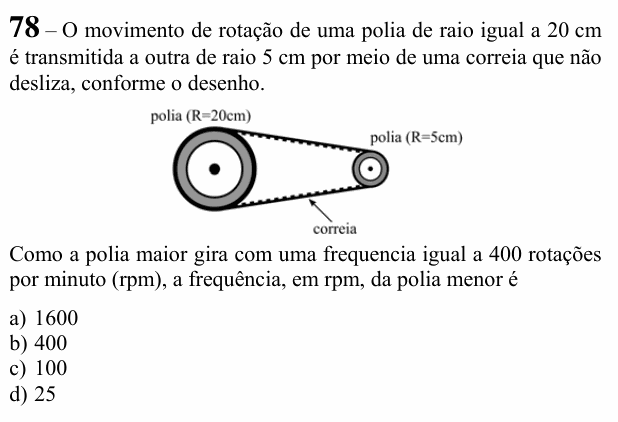 Enunciado da questão 78 de Física do EEAR 2020 (CFS 1)