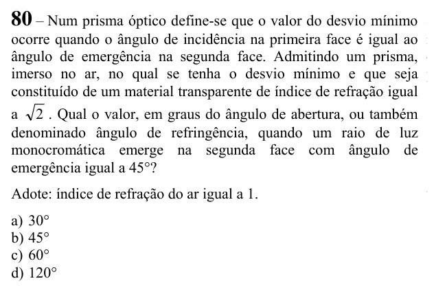 Enunciado da questão 80 de Física do EEAR 2020 (CFS 1)