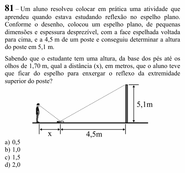 Enunciado da questão 81 de Física do EEAR 2020 (CFS 1)