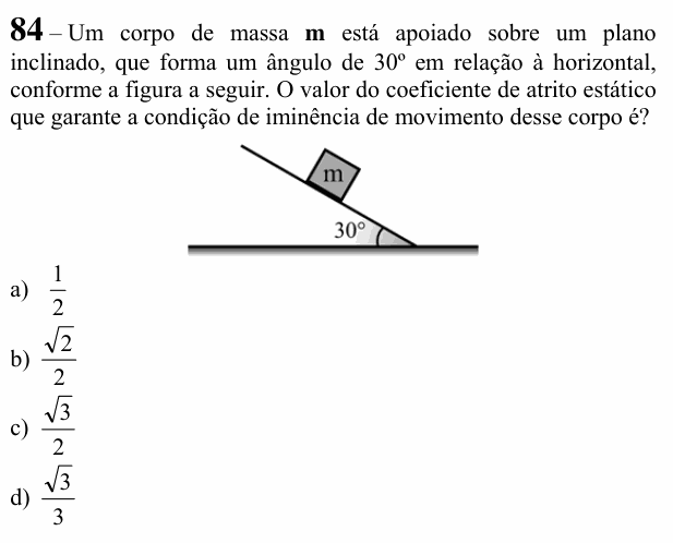 Enunciado da questão 84 de Física do EEAR 2020 (CFS 1)