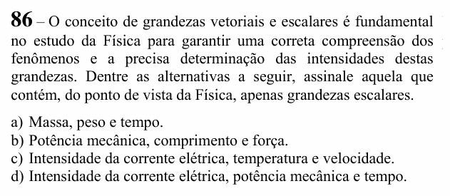 Enunciado da questão 86 de Física do EEAR 2020 (CFS 1)