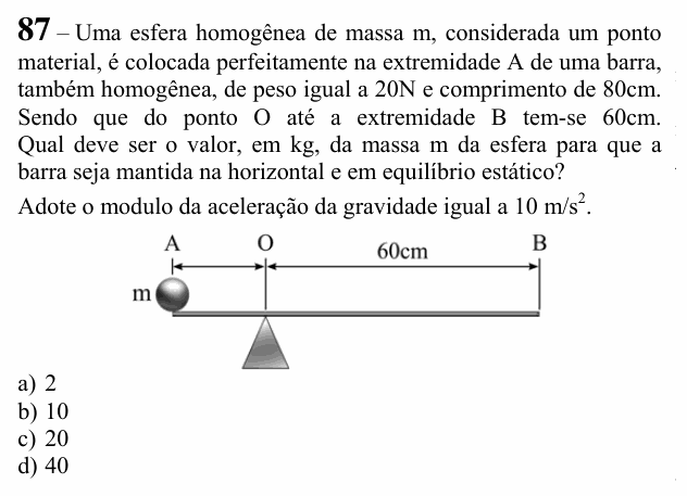 Enunciado da questão 87 de Física do EEAR 2020 (CFS 1)