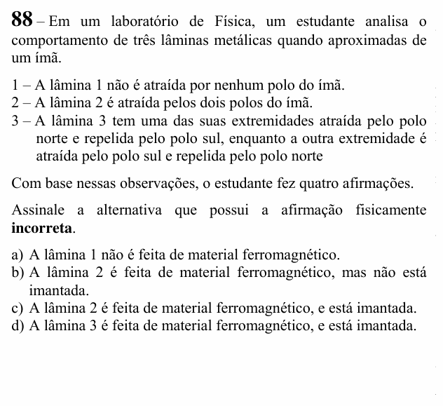 Enunciado da questão 88 de Física do EEAR 2020 (CFS 1)