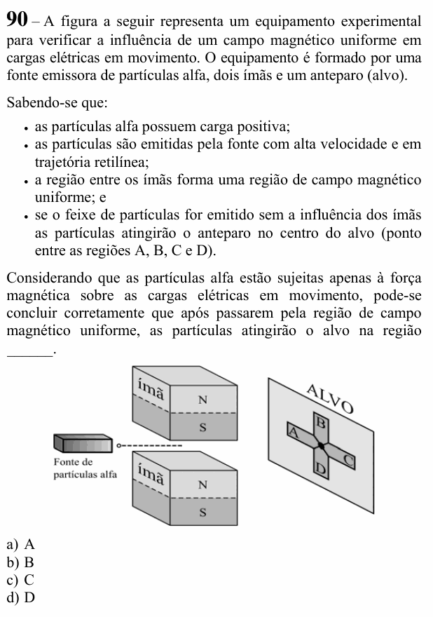 Enunciado da questão 90 de Física do EEAR 2020 (CFS 1)