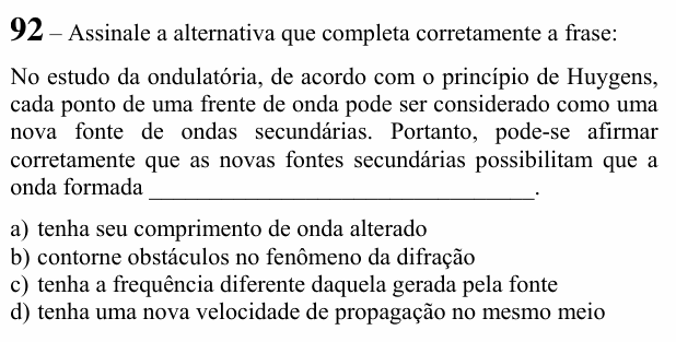 Enunciado da questão 92 de Física do EEAR 2020 (CFS 1)