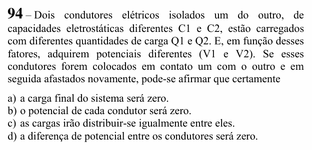 Enunciado da questão 94 de Física do EEAR 2020 (CFS 1)