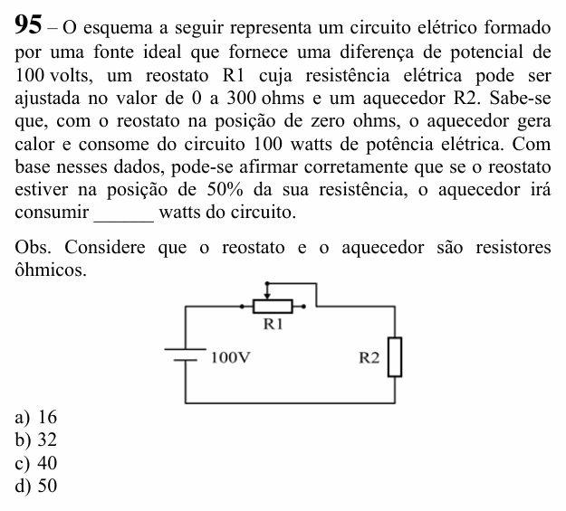 Enunciado da questão 95 de Física do EEAR 2020 (CFS 1)