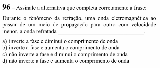Enunciado da questão 96 de Física do EEAR 2020 (CFS 1)