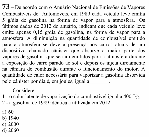 Enunciado da questão 73 de Física do EEAR 2021 (CFS 1)