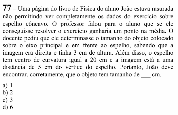Enunciado da questão 77 de Física do EEAR 2021 (CFS 1)
