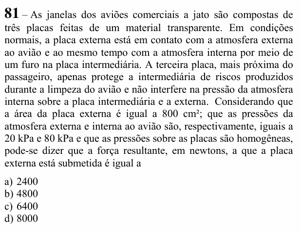 Enunciado da questão 81 de Física do EEAR 2021 (CFS 1)