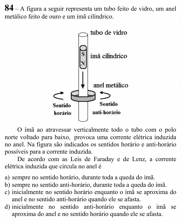 Enunciado da questão 84 de Física do EEAR 2021 (CFS 1)