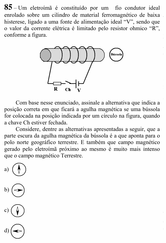 Enunciado da questão 85 de Física do EEAR 2021 (CFS 1)