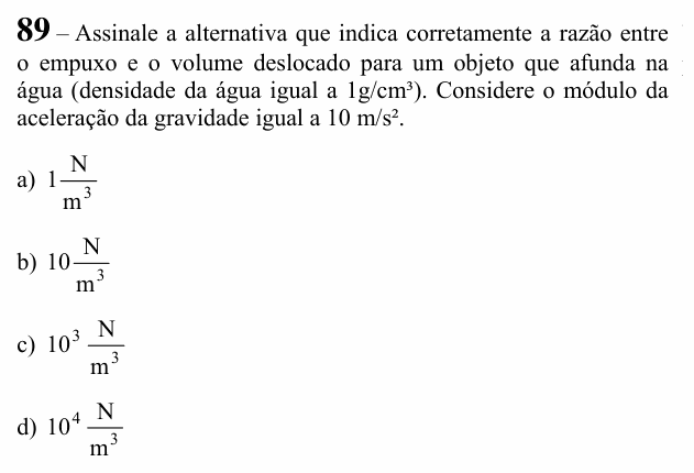Enunciado da questão 89 de Física do EEAR 2021 (CFS 1)