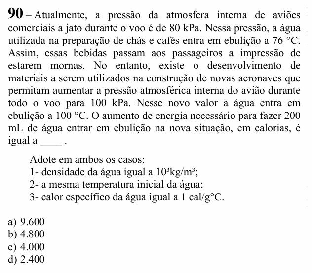 Enunciado da questão 90 de Física do EEAR 2021 (CFS 1)