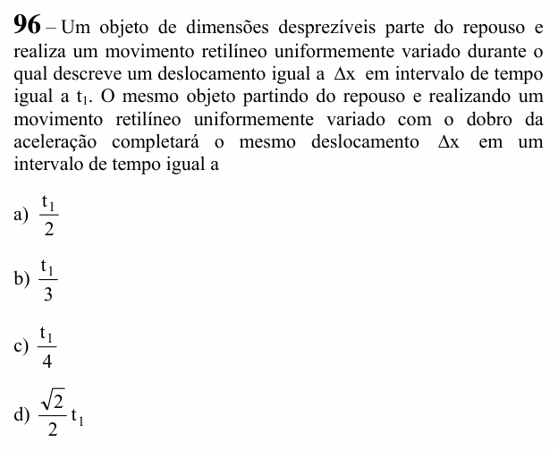 Enunciado da questão 96 de Física do EEAR 2021 (CFS 1)
