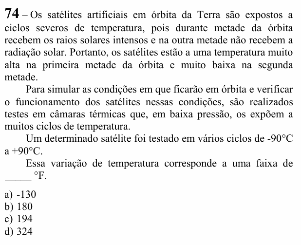 Enunciado da questão 74 de Física do EEAR 2022 (CFS 1)
