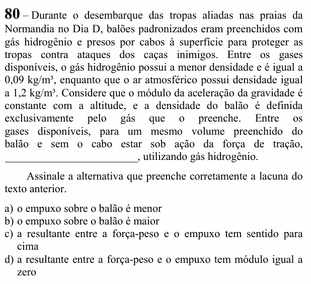 Enunciado da questão 80 de Física do EEAR 2022 (CFS 1)
