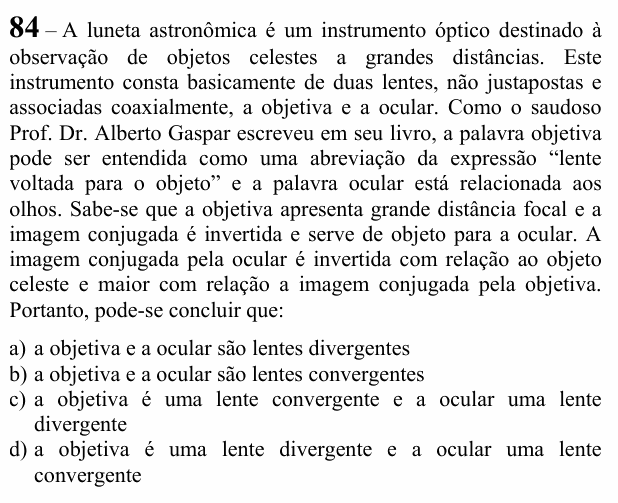 Enunciado da questão 84 de Física do EEAR 2022 (CFS 1)