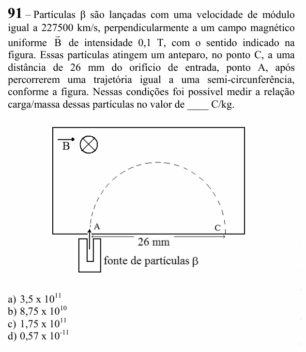 Enunciado da questão 91 de Física do EEAR 2022 (CFS 1)