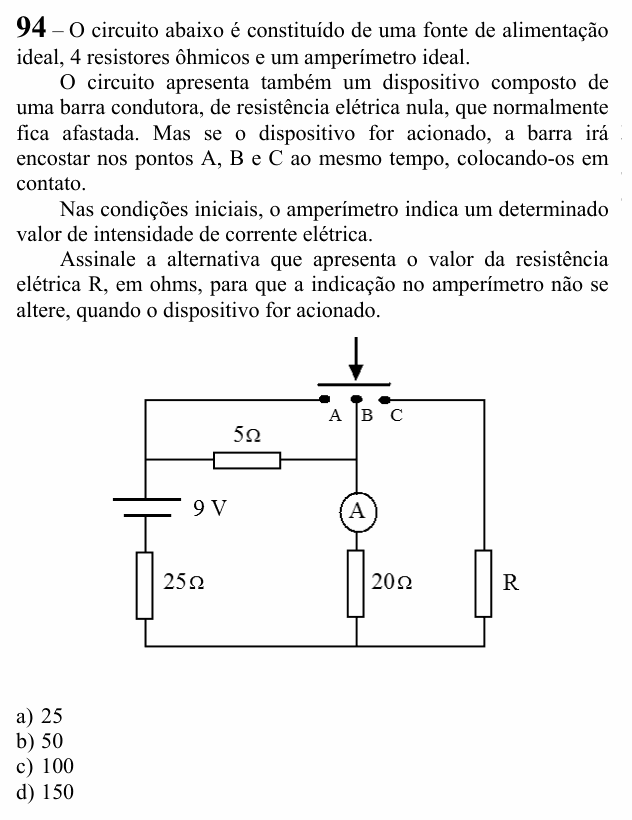 Enunciado da questão 94 de Física do EEAR 2022 (CFS 1)
