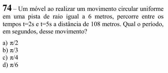 Enunciado da questão 74 de Física do EEAR 2023 (CFS 1)