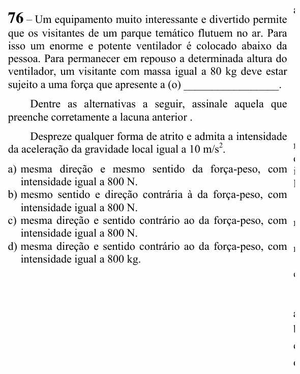 Enunciado da questão 76 de Física do EEAR 2023 (CFS 1)
