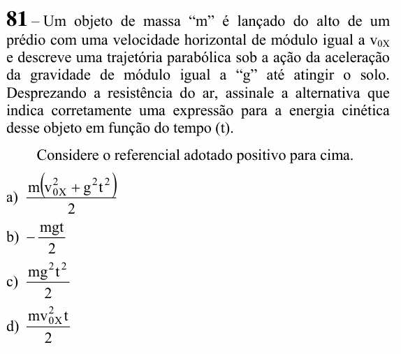 Enunciado da questão 81 de Física do EEAR 2023 (CFS 1)