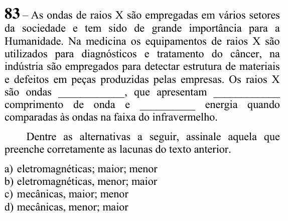 Enunciado da questão 83 de Física do EEAR 2023 (CFS 1)