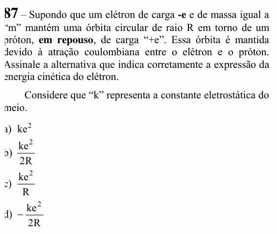 Enunciado da questão 87 de Física do EEAR 2023 (CFS 1)