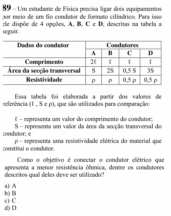 Enunciado da questão 89 de Física do EEAR 2023 (CFS 1)