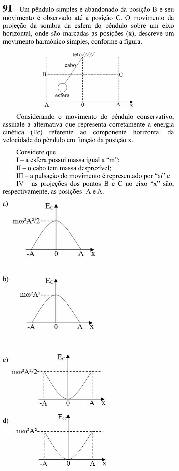 Enunciado da questão 91 de Física do EEAR 2023 (CFS 1)