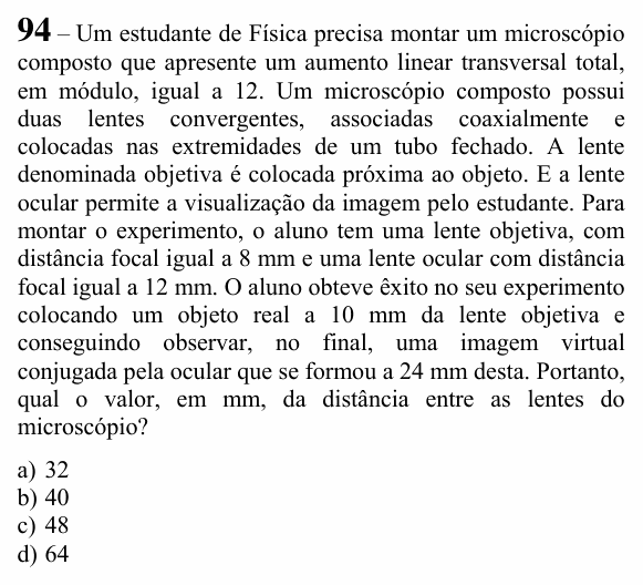 Enunciado da questão 94 de Física do EEAR 2023 (CFS 1)