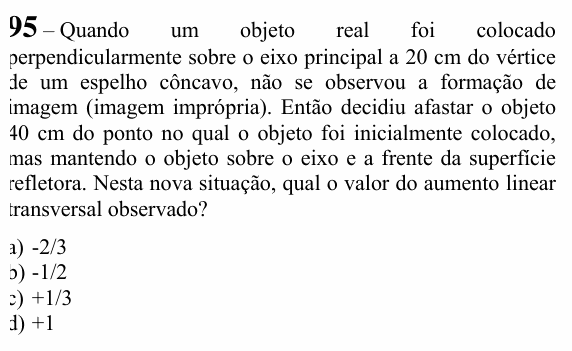Enunciado da questão 95 de Física do EEAR 2023 (CFS 1)