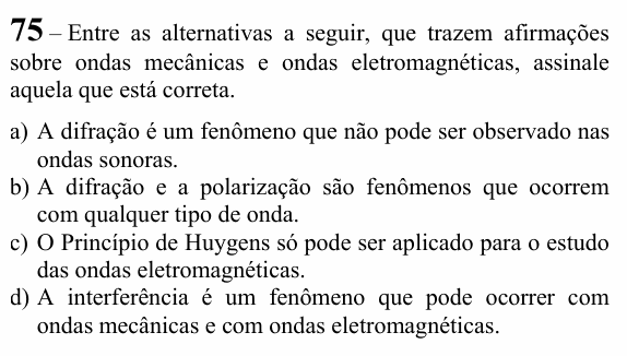 Enunciado da questão 75 de Física do EEAR 2024 (CFS 1)