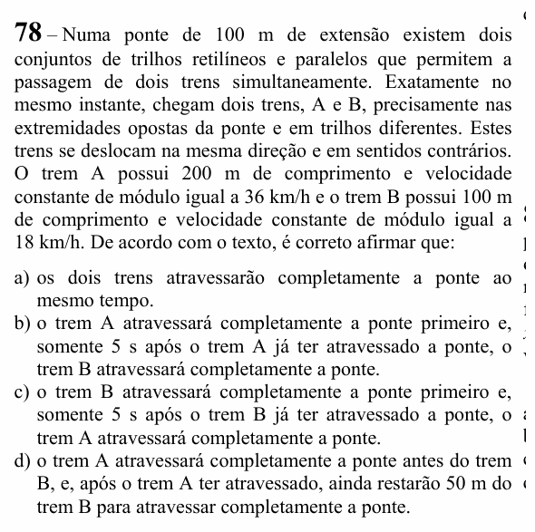 Enunciado da questão 78 de Física do EEAR 2024 (CFS 1)