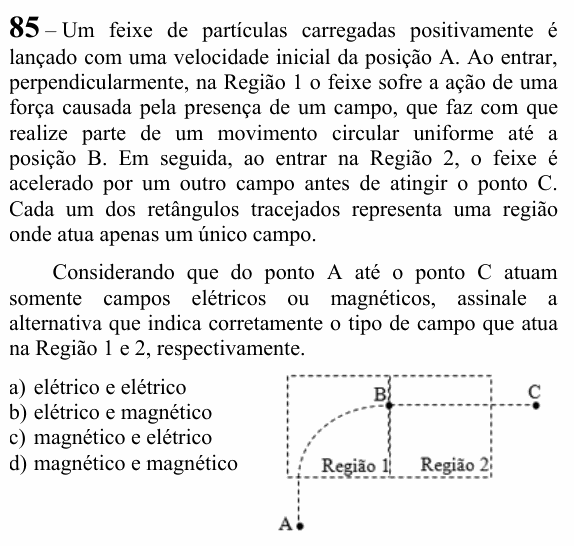 Enunciado da questão 85 de Física do EEAR 2024 (CFS 1)