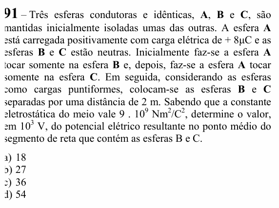 Enunciado da questão 91 de Física do EEAR 2024 (CFS 1)