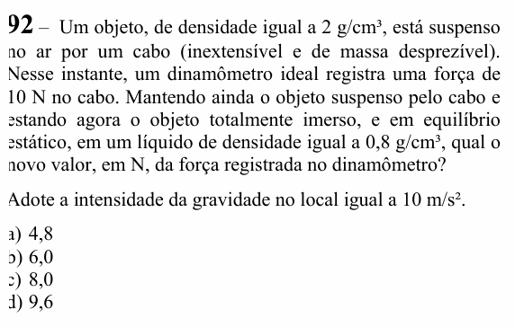 Enunciado da questão 92 de Física do EEAR 2024 (CFS 1)