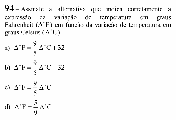 Enunciado da questão 94 de Física do EEAR 2024 (CFS 1)