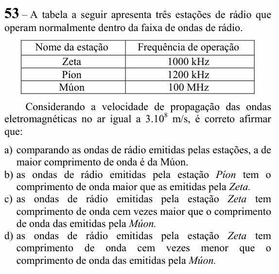 Enunciado da questão 53 de Física do EEAR 2025 (CFS 1)