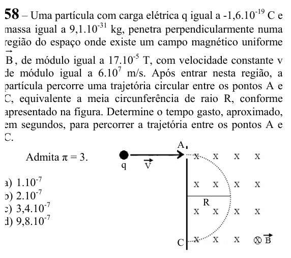 Enunciado da questão 58 de Física do EEAR 2025 (CFS 1)