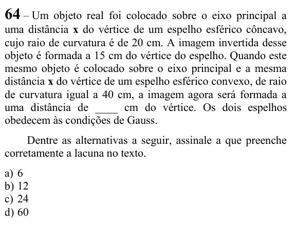 Enunciado da questão 64 de Física do EEAR 2025 (CFS 1)