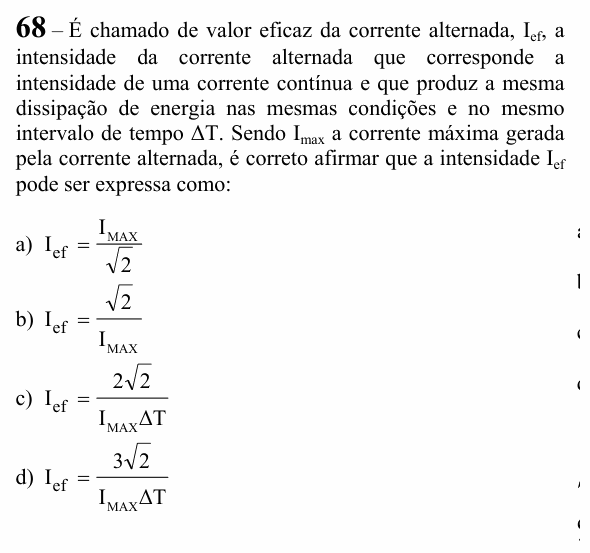 Enunciado da questão 68 de Física do EEAR 2025 (CFS 1)