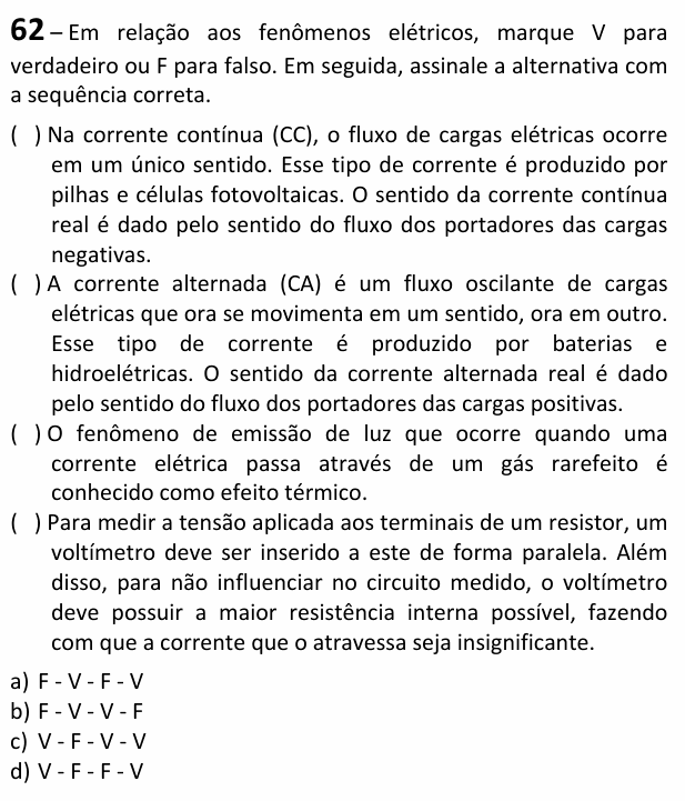 Enunciado da questão 62 de Física do EEAR 2026 (CFS 1)