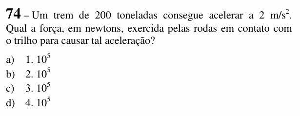 Enunciado da questão 74 de Física do EEAR 2017 (CFS 2)