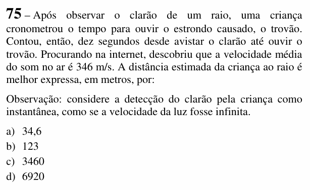 Enunciado da questão 75 de Física do EEAR 2017 (CFS 2)