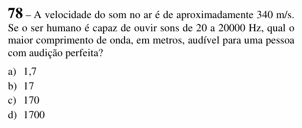 Enunciado da questão 78 de Física do EEAR 2017 (CFS 2)